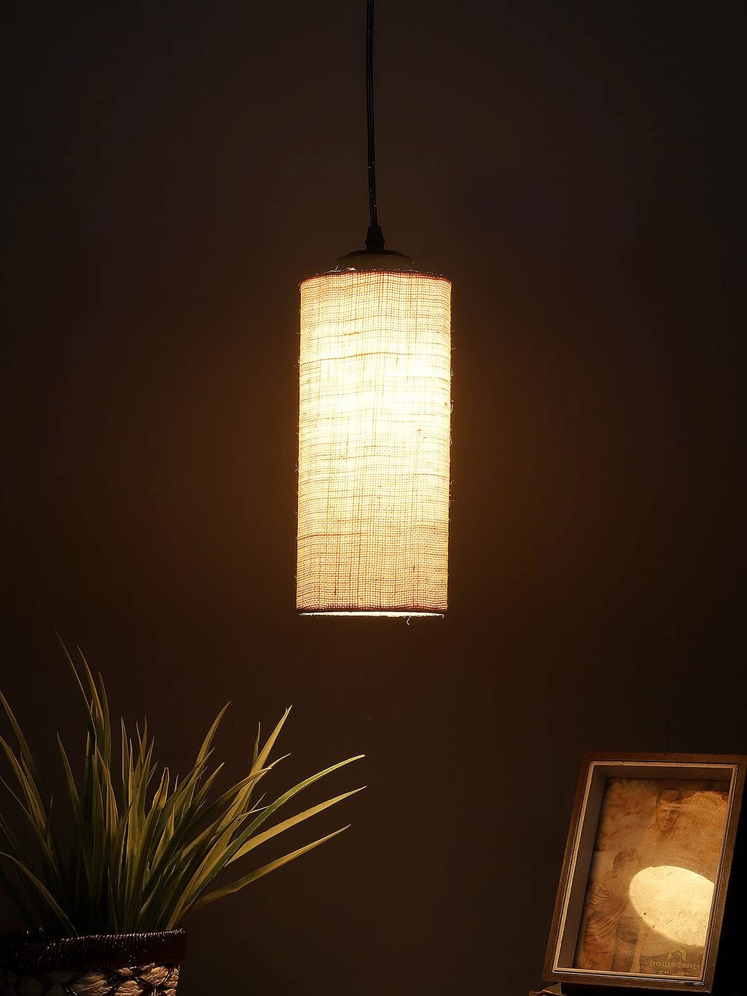 White Jute Cylindrical Hanging Lamp (SH09)