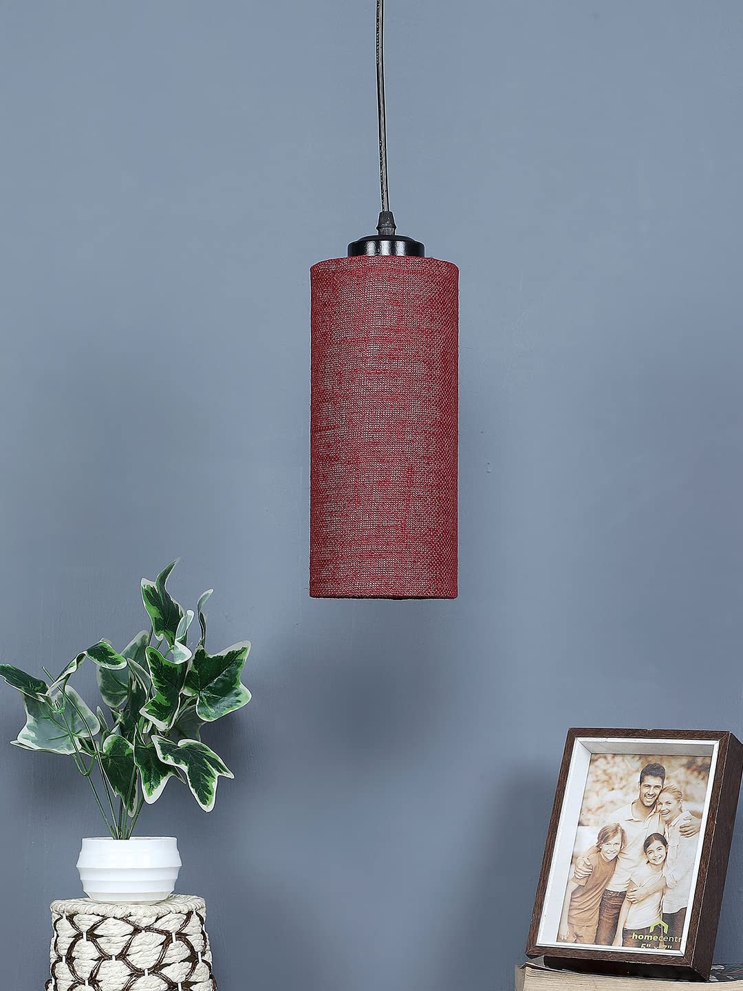 Maroon Jute Cylindrical Hanging Lamp (SH11)