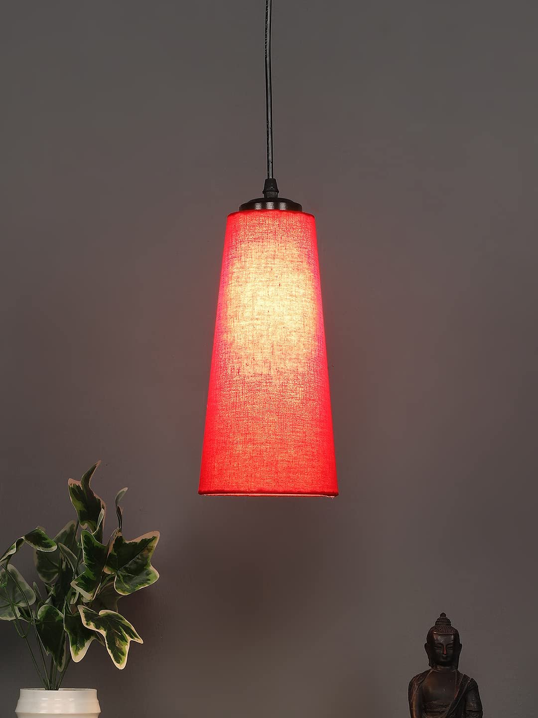 Red conical Cotton Hanging lamp
