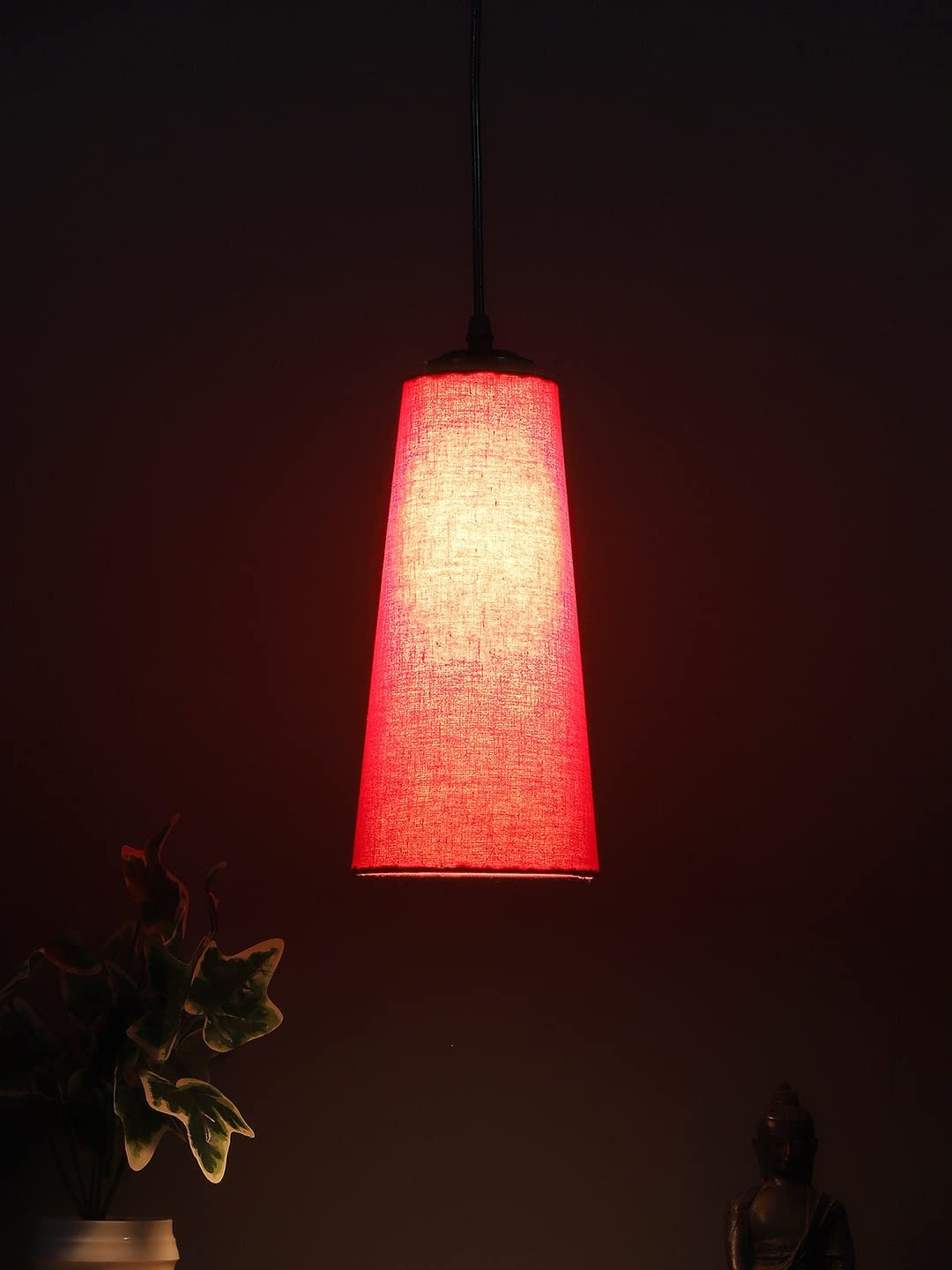 Red conical Cotton Hanging lamp