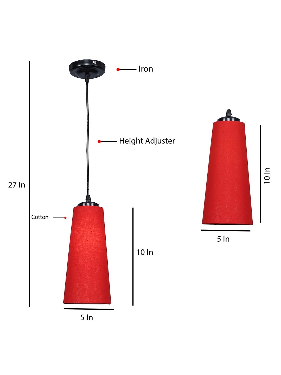 Red conical Cotton Hanging lamp