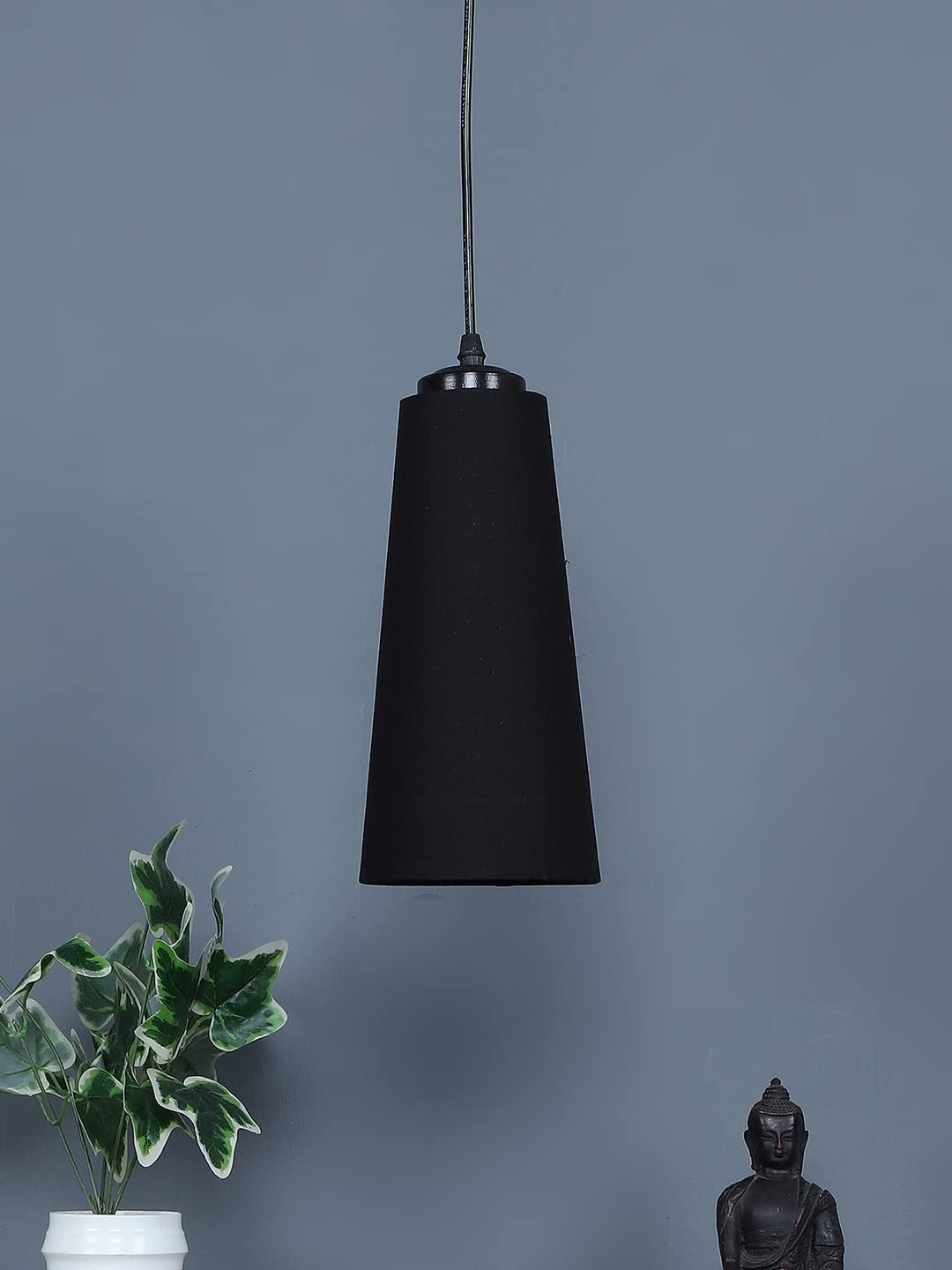 Black conical Cotton Hanging lamp