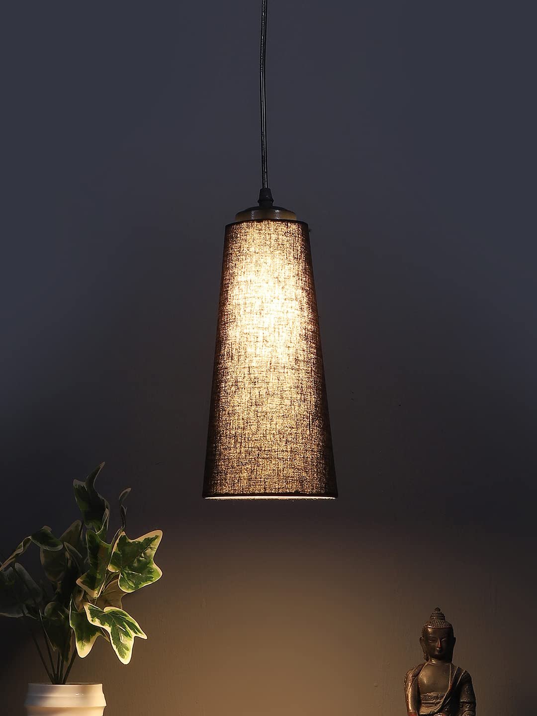 Black conical Cotton Hanging lamp