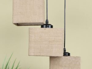 Square Beige Jute Cluster Hanging Lamp (SH62)