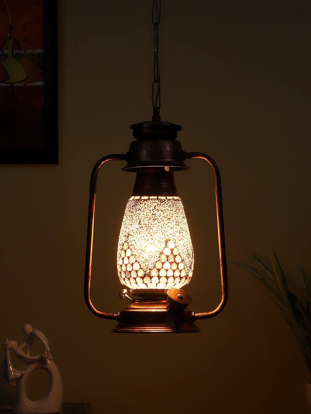 Copper Lantern Hanging Lamp with Mosaic Glass (SH83)