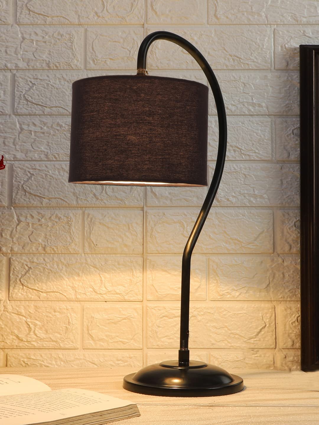 Cotton Curvy Table Lamp with Iron Base for Home/Office/Gifting - (Size : 11x7x19.75Inches, Colour : Black) (SP02)