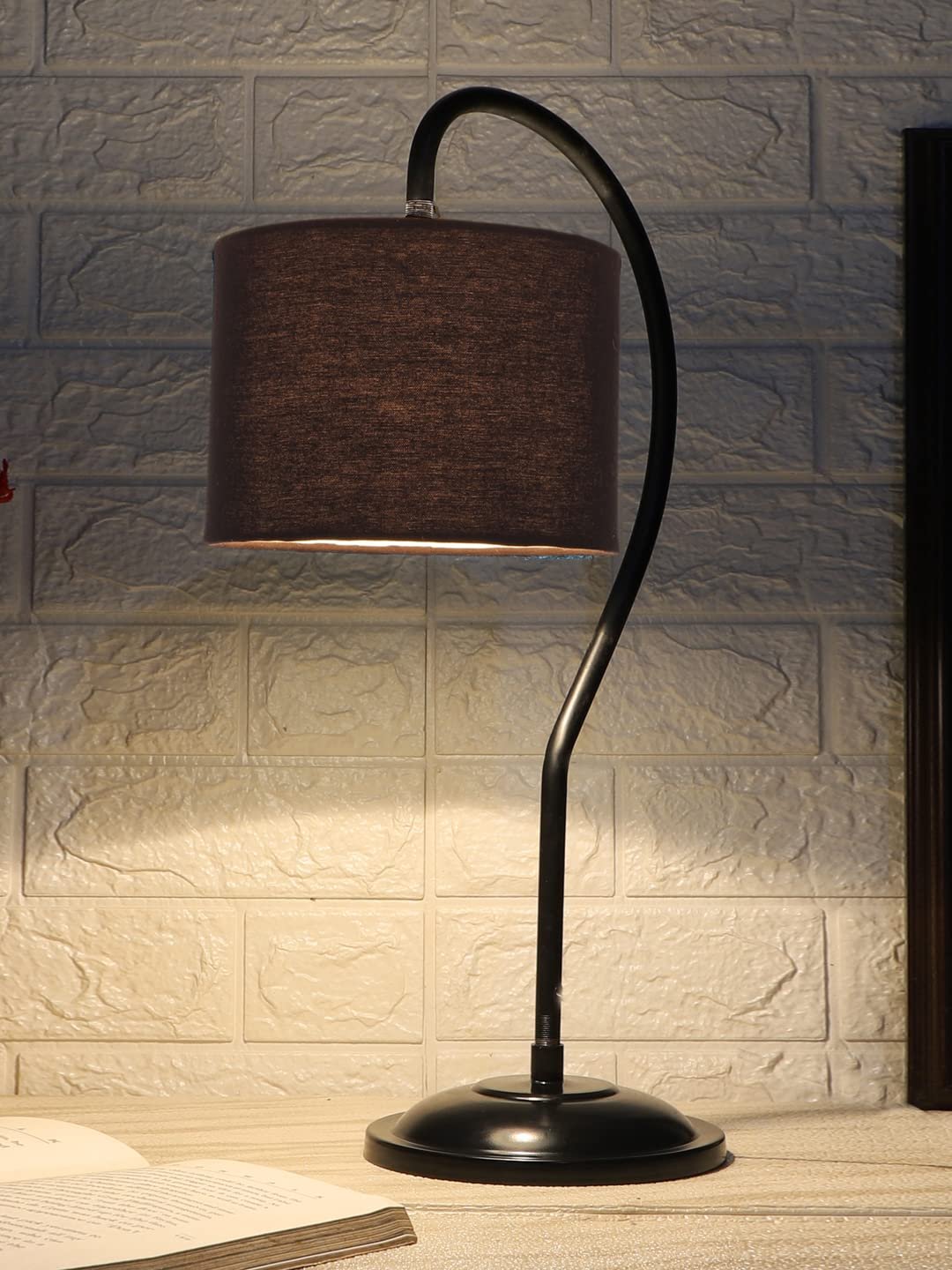 Cotton Curvy Table Lamp with Iron Base for Home/Office/Gifting - (Size : 11x7x19.75Inches, Colour : Black) (SP02)