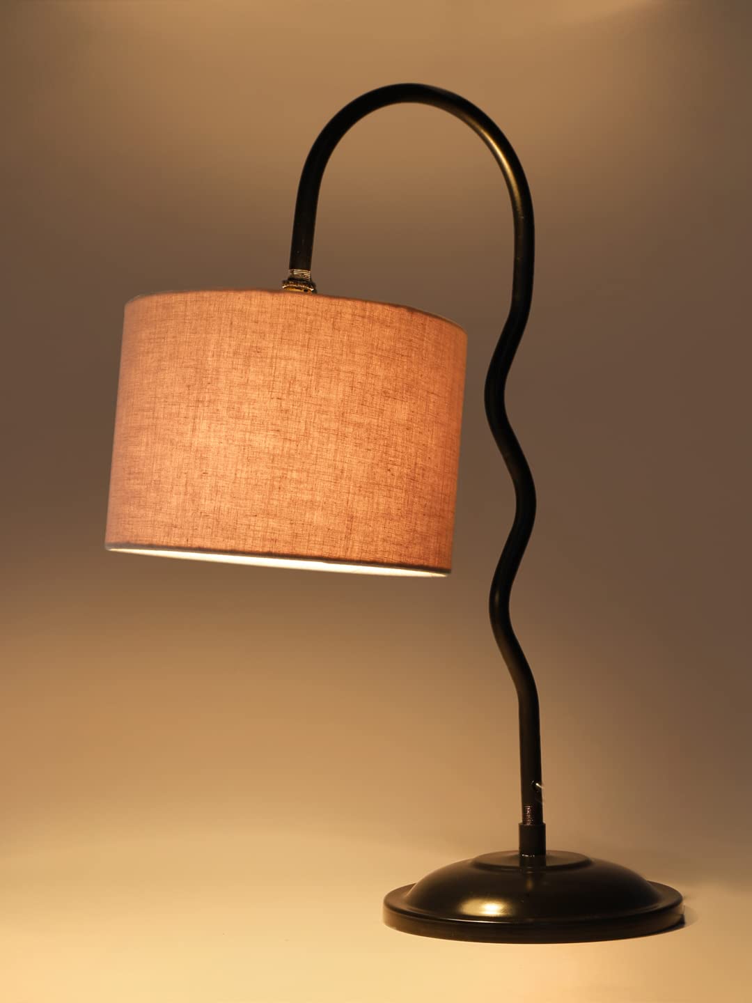 Cotton Zig Zag Curvy Table Lamp with Iron Base for Home/Office/Gifting - (Size :13x7x18.9Inches, Colour : Grey) (SP28)