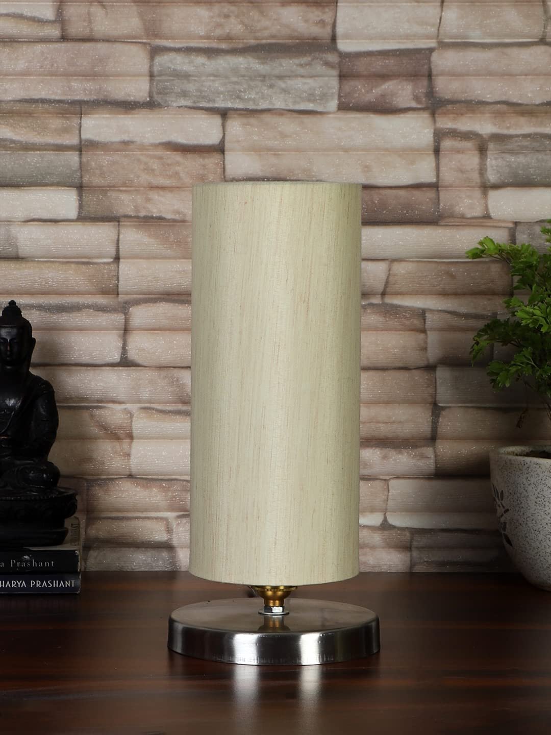 Off-White Cotton Table lamp with Steel Base -1
