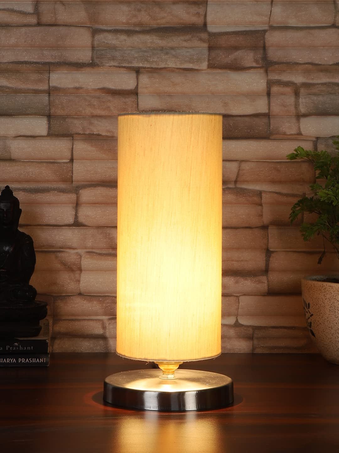 Off-White Cotton Table lamp with Steel Base -1