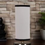 White & Black Cotton Table lamp with Steel Base -7