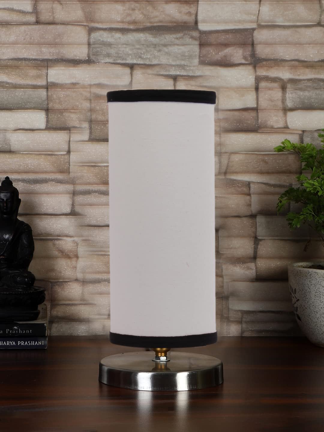 White & Black Cotton Table lamp with Steel Base -7
