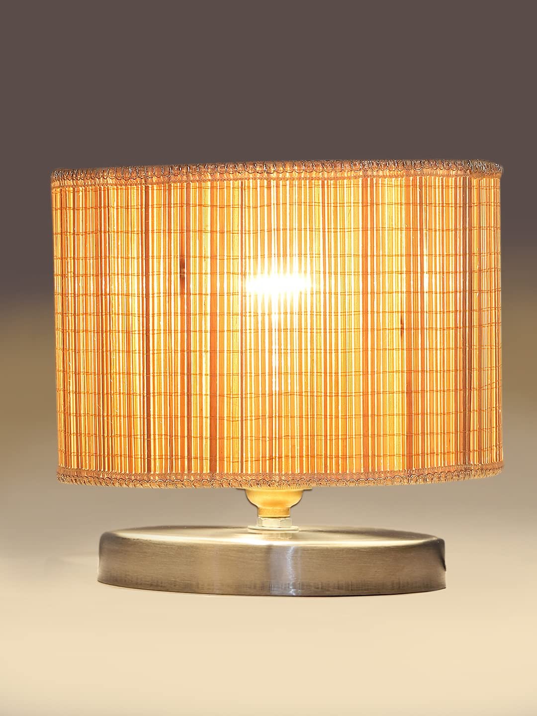 Round Bamboo Table lamp with White Brushed Base -16