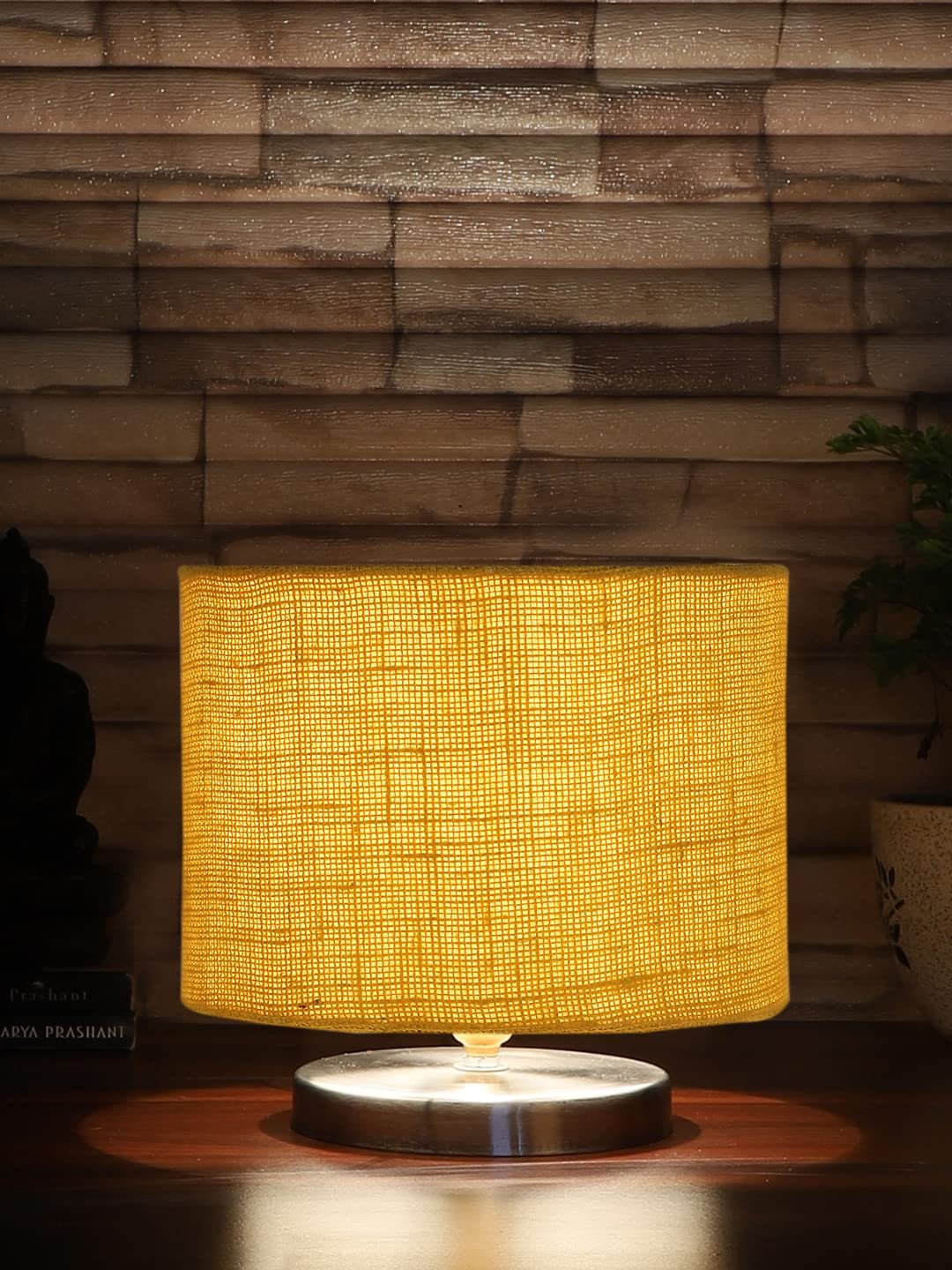 Yellow Jute Table Lamp with Steel Base