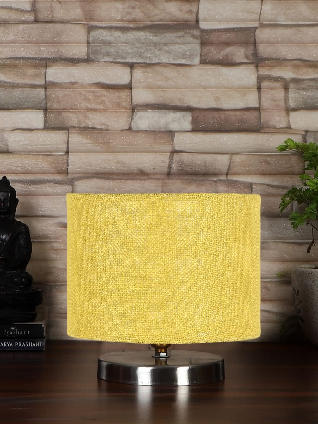 Yellow Jute Table Lamp with Steel Base