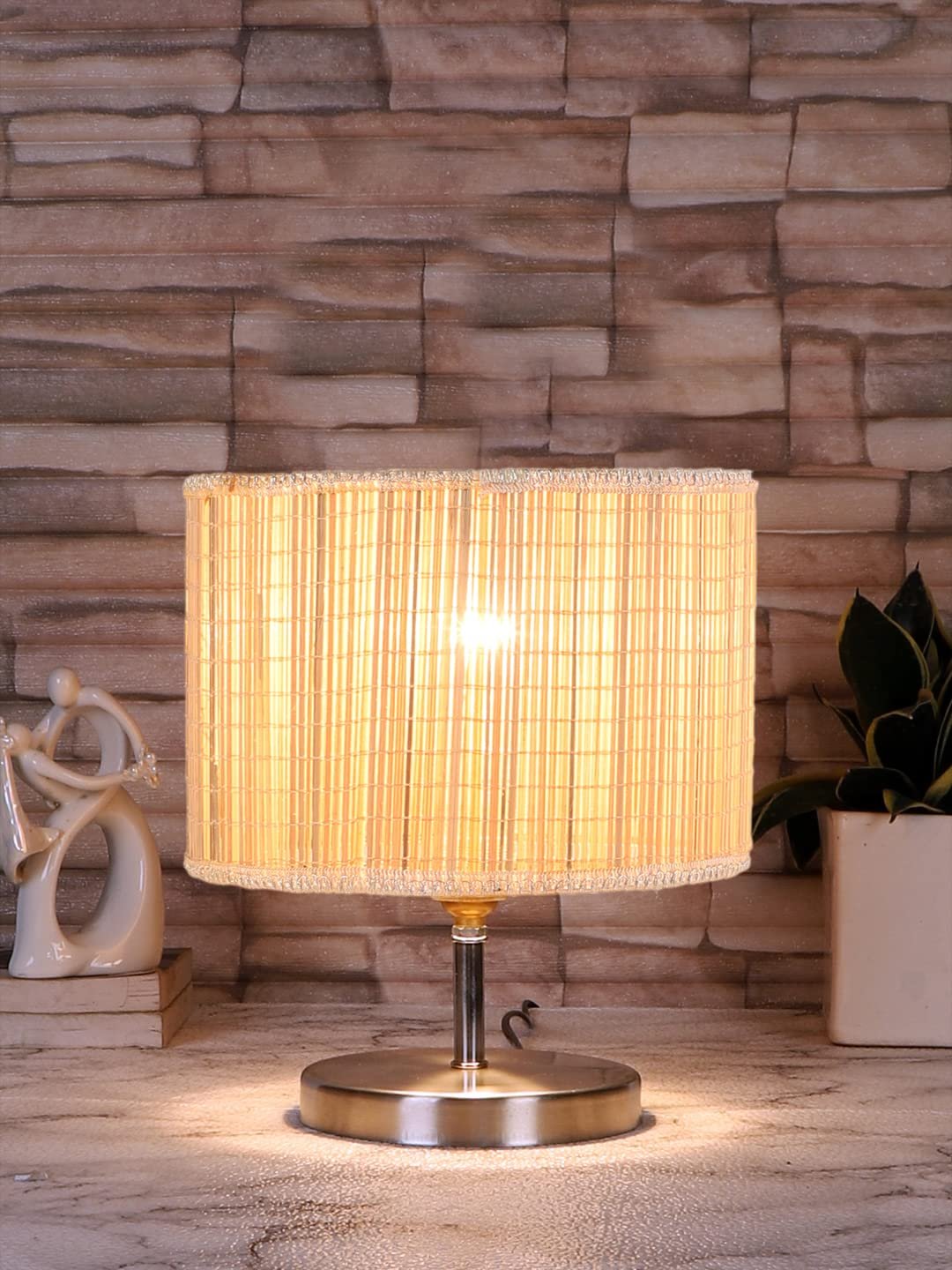 Round Bamboo Table lamp with Steel Base -56