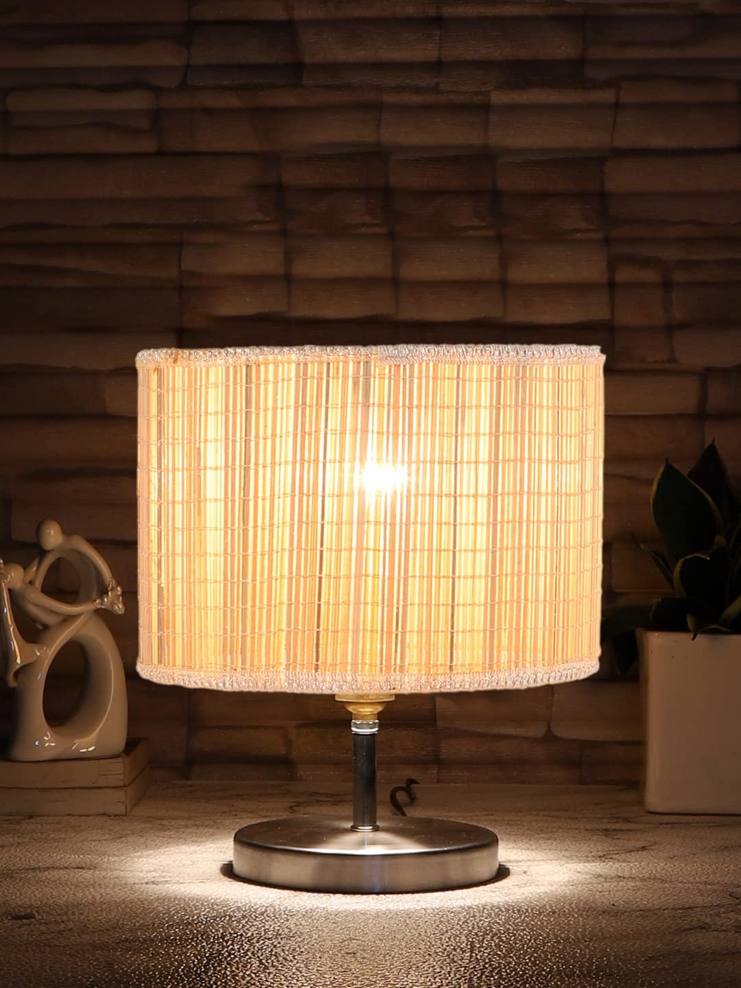 Round Bamboo Table lamp with Steel Base -56