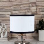 White & Black Cotton Table lamp with Steel Base -63