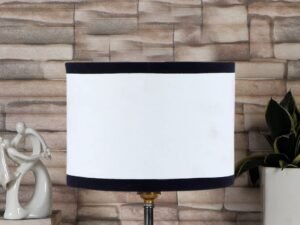 White & Black Cotton Table lamp with Steel Base -63
