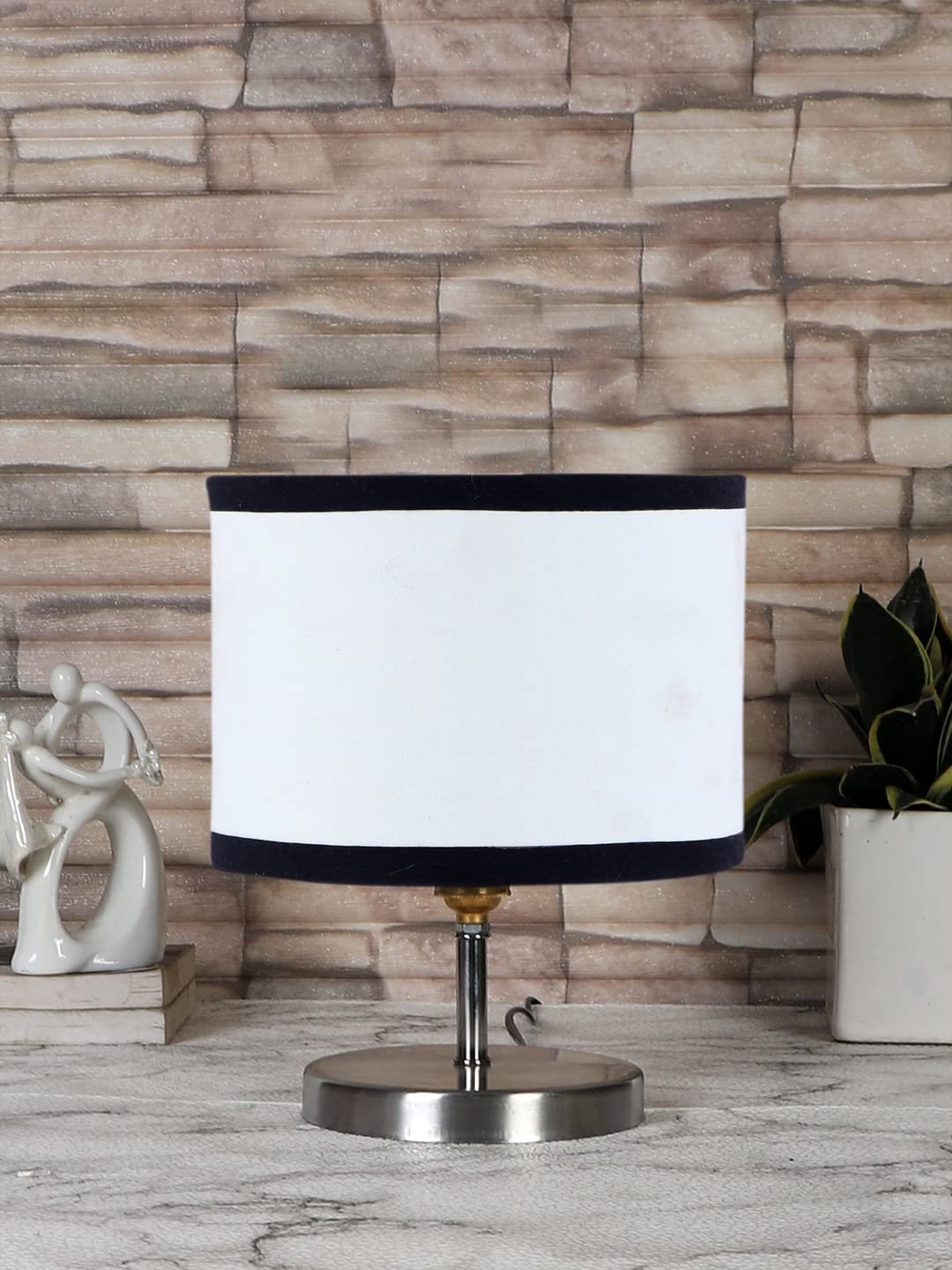 White & Black Cotton Table lamp with Steel Base -63