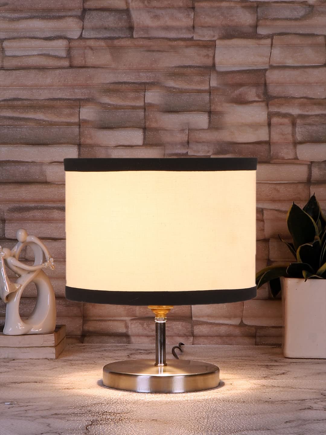 White & Black Cotton Table lamp with Steel Base -63