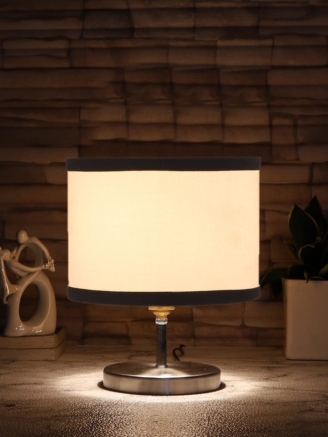 White & Black Cotton Table lamp with Steel Base -63