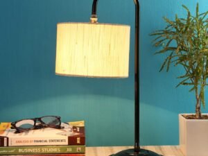 Off White Cotton Table LAMP with Black Base