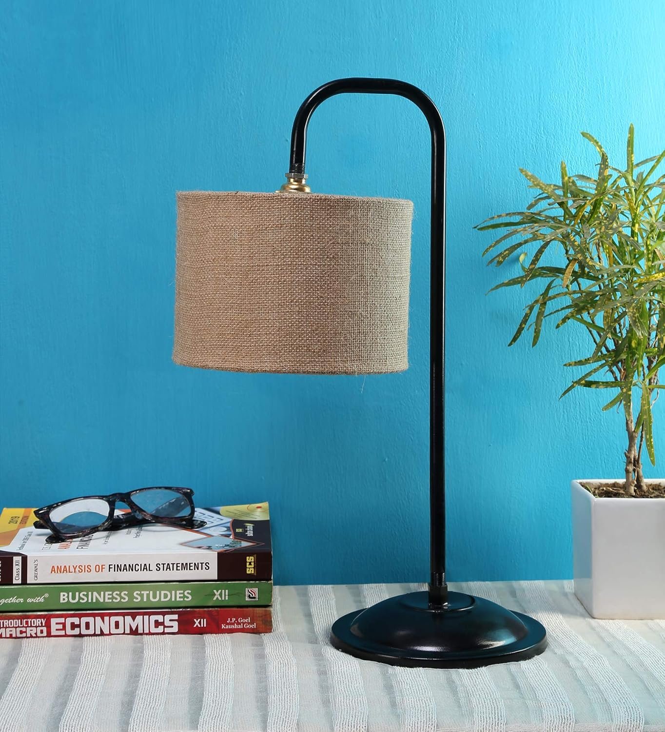 Beige Jute Table LAMP with Black Base