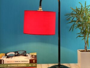 RED Cotton Table LAMP with Black Base