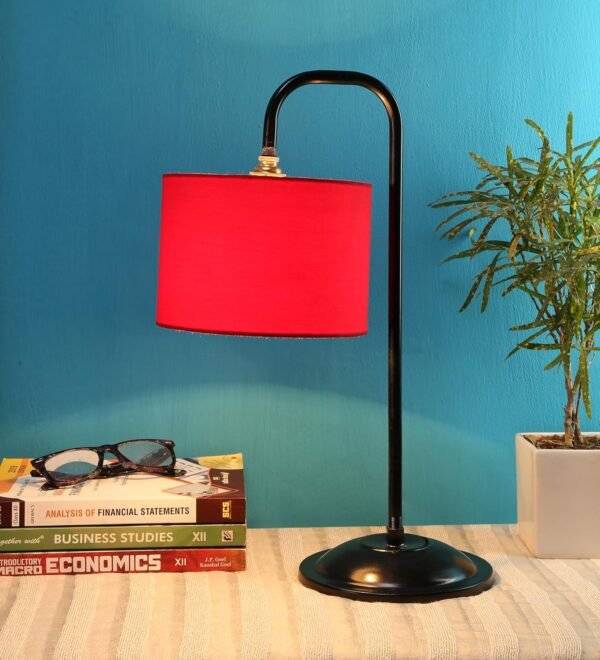 RED Cotton Table LAMP with Black Base