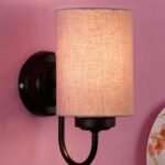 Grey Cotton Wall Mounted lamp with Black Base