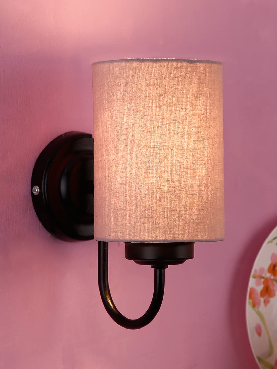 Grey Cotton Wall Mounted lamp with Black Base
