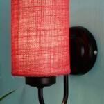 Pink Jute Wall Mounted lamp with Black Base