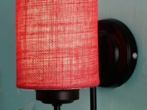 Pink Jute Wall Mounted lamp with Black Base