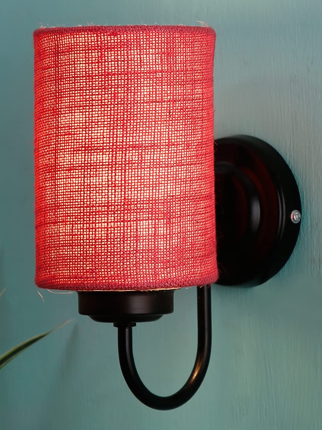 Pink Jute Wall Mounted lamp with Black Base