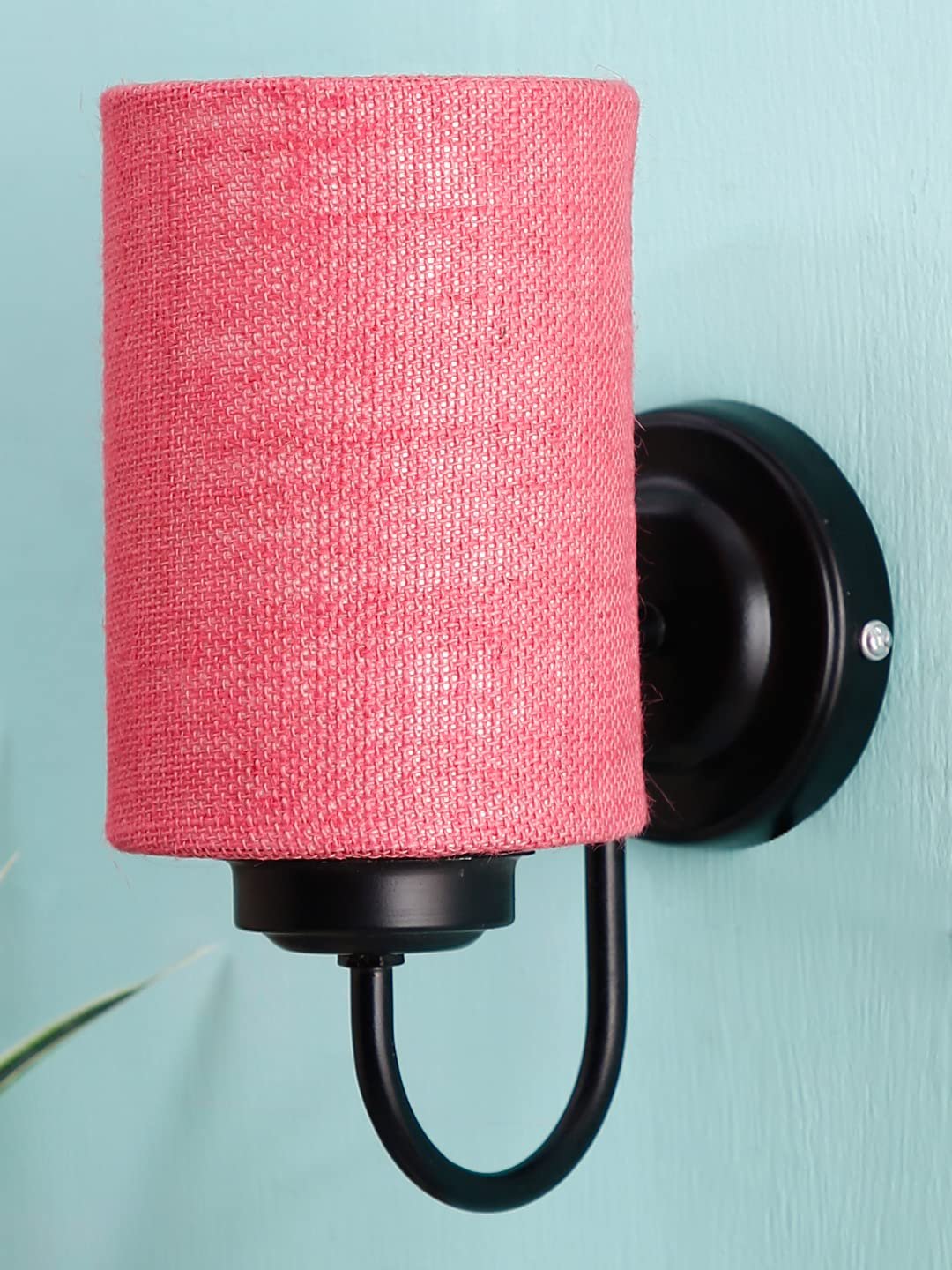 Pink Jute Wall Mounted lamp with Black Base