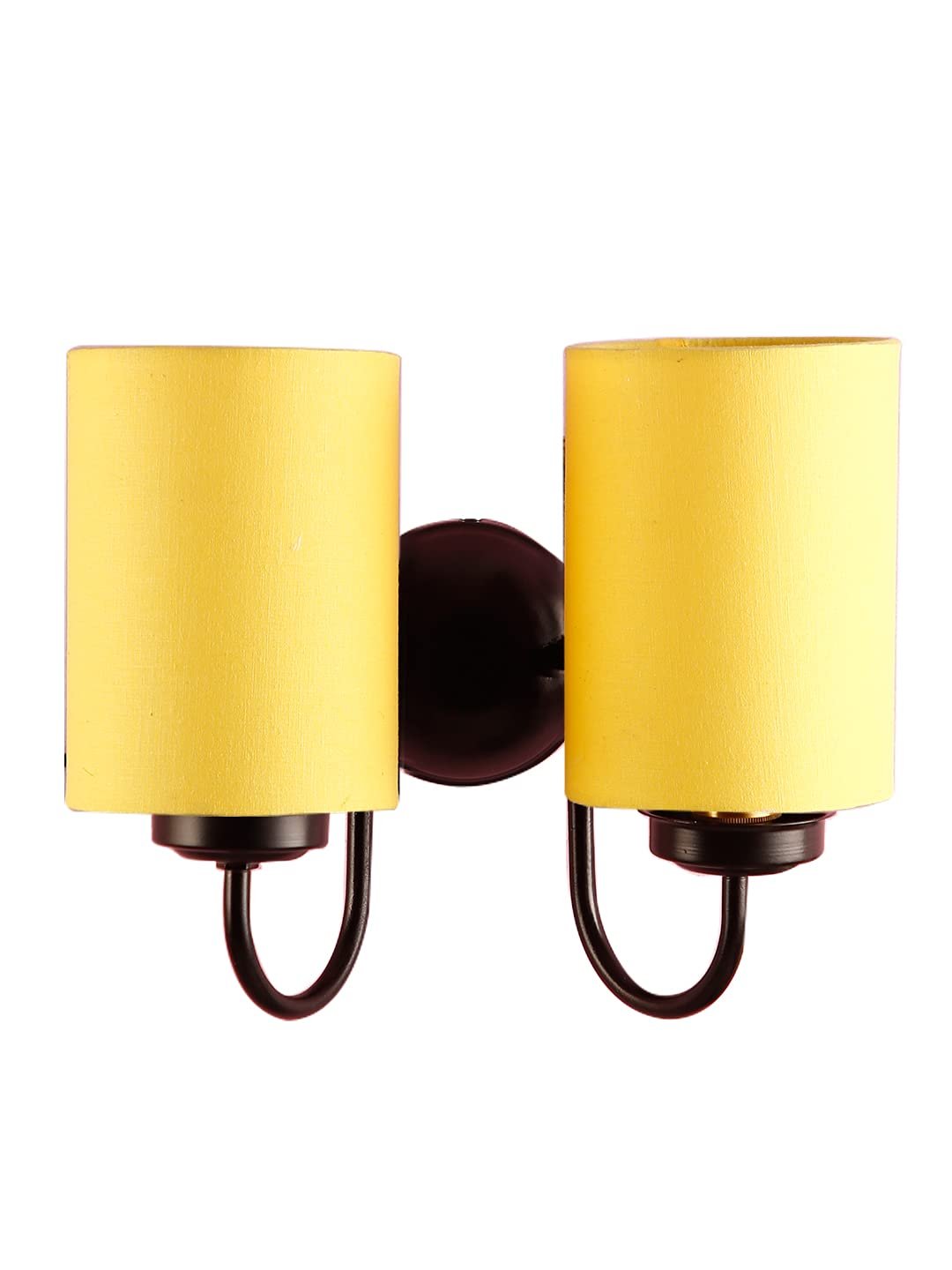 Yellow Cotton Double Wall Mounted lamp with Black Base