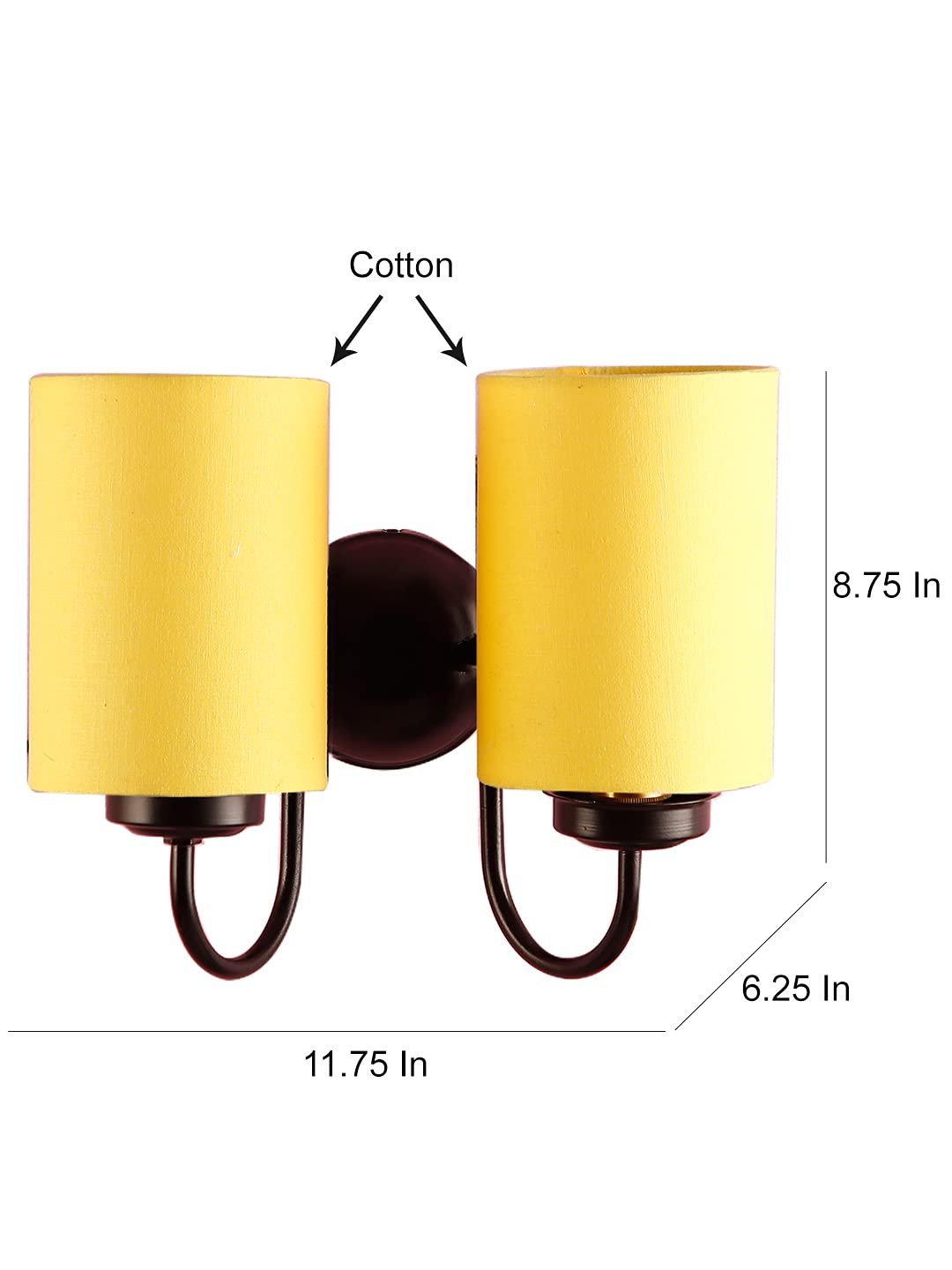 Yellow Cotton Double Wall Mounted lamp with Black Base