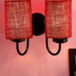 Maroon Jute Double Wall Mounted lamp with Black Base