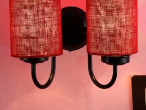 Maroon Jute Double Wall Mounted lamp with Black Base