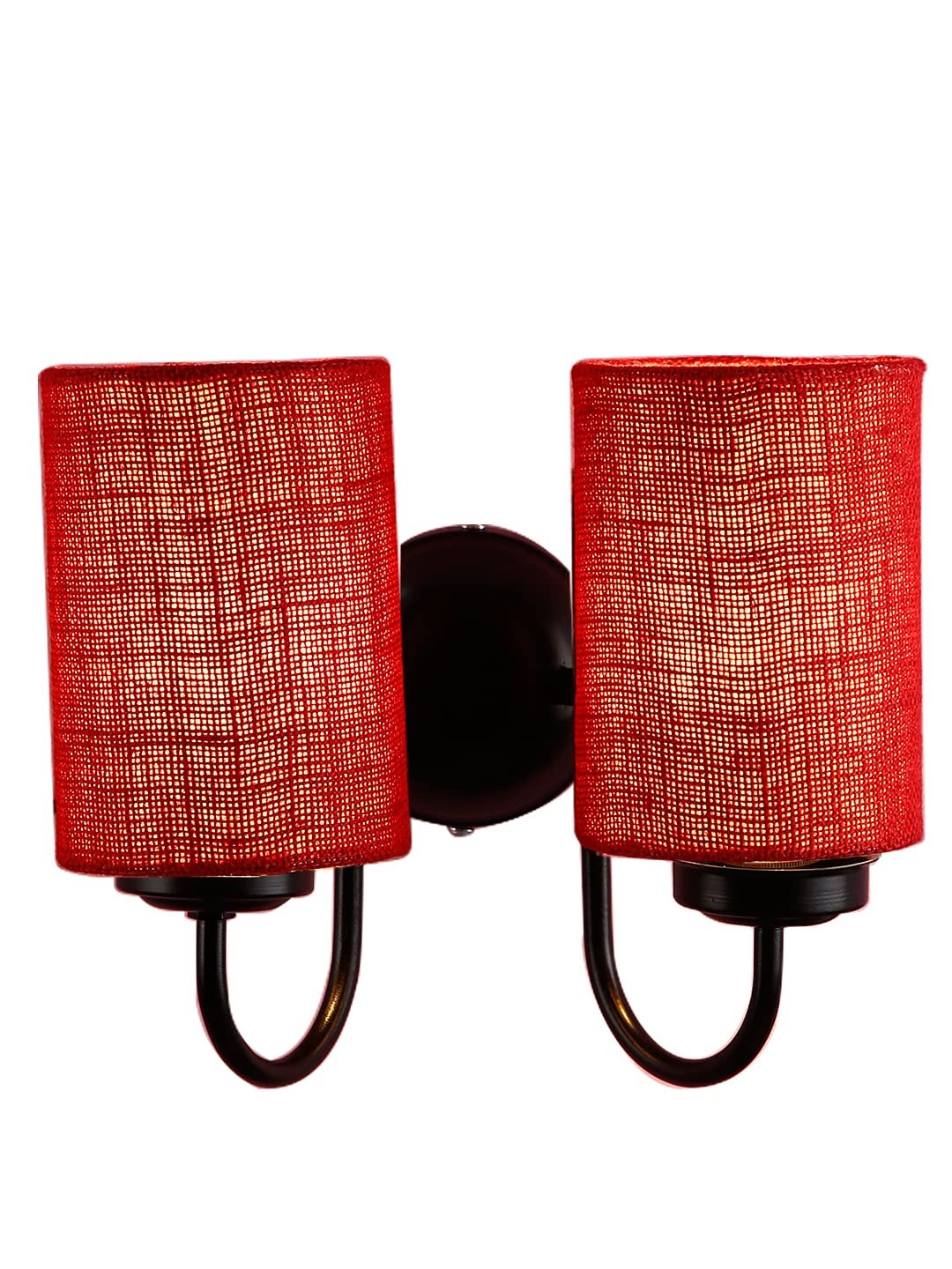 Maroon Jute Double Wall Mounted lamp with Black Base