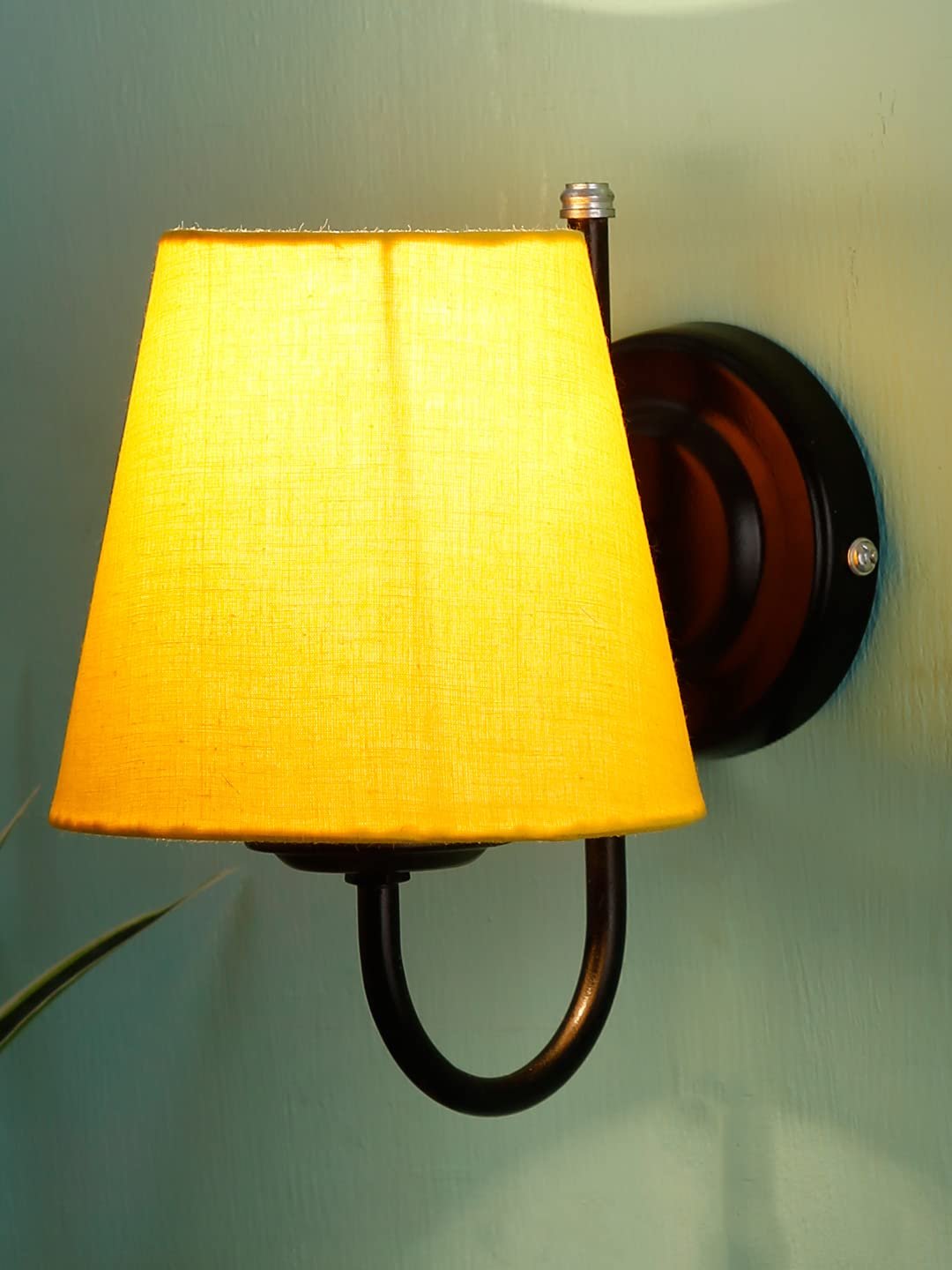 Yellow conical Cotton Wall Mounted lamp with Black Base