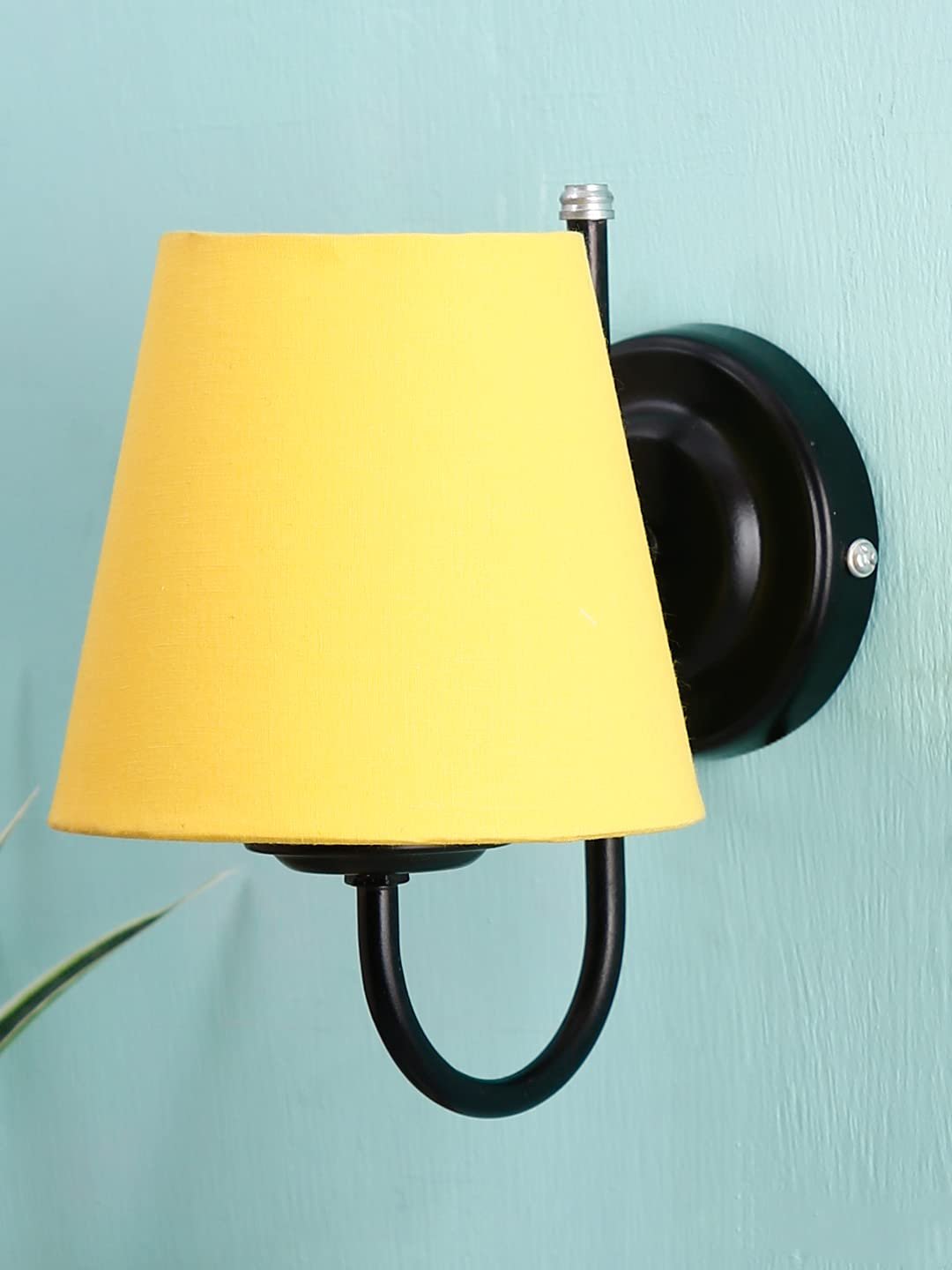 Yellow conical Cotton Wall Mounted lamp with Black Base