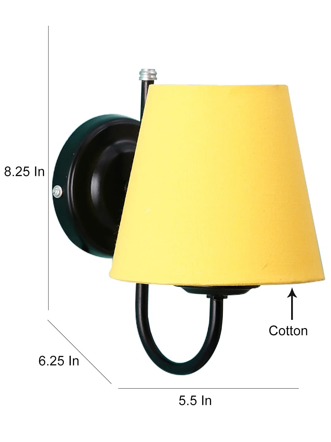 Yellow conical Cotton Wall Mounted lamp with Black Base