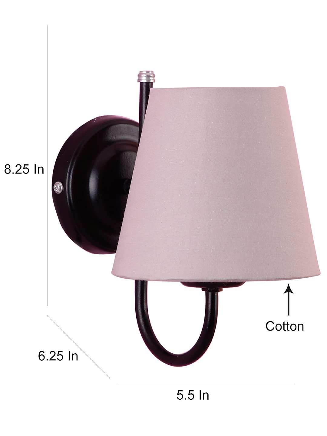 Grey conical Cotton Wall Mounted lamp with Black Base