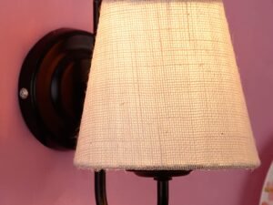 White Jute conical Wall Mounted lamp with Black Base