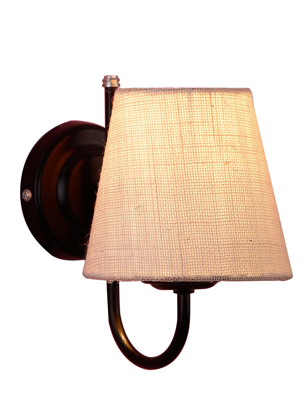 White Jute conical Wall Mounted lamp with Black Base