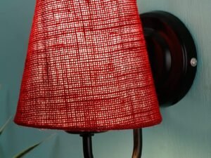 Maroon Jute conical Wall Mounted lamp with Black Base