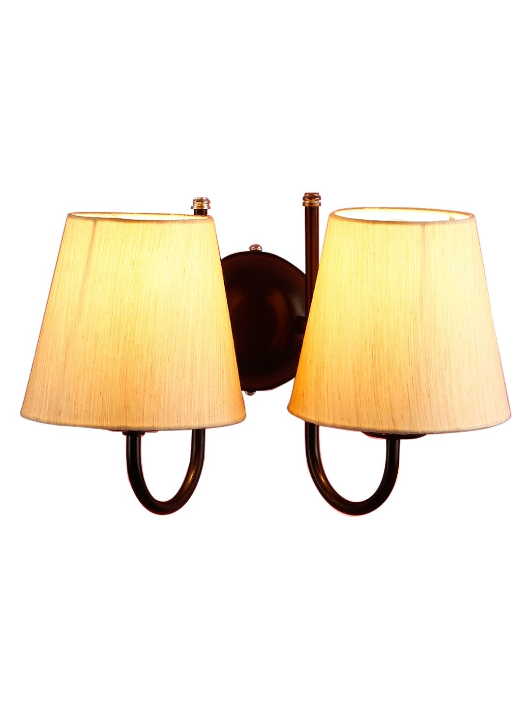 Off-White conical Cotton Double Wall Mounted lamp with Black Base