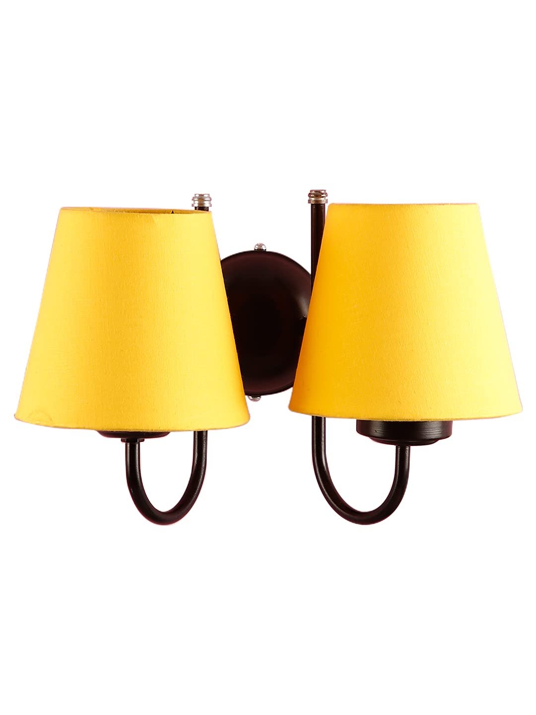 Yellow conical Cotton Double Wall Mounted lamp with Black Base